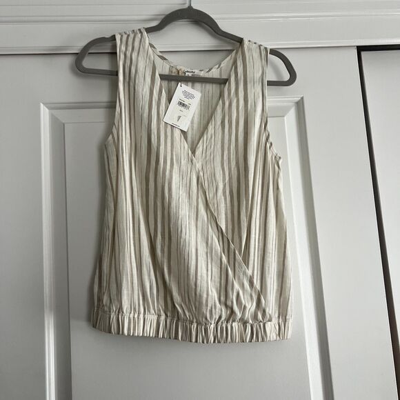 sz S,New with tags Splendid faux wrap linen blend sleeveless stripe blouse $128 - Picture 2 of 14